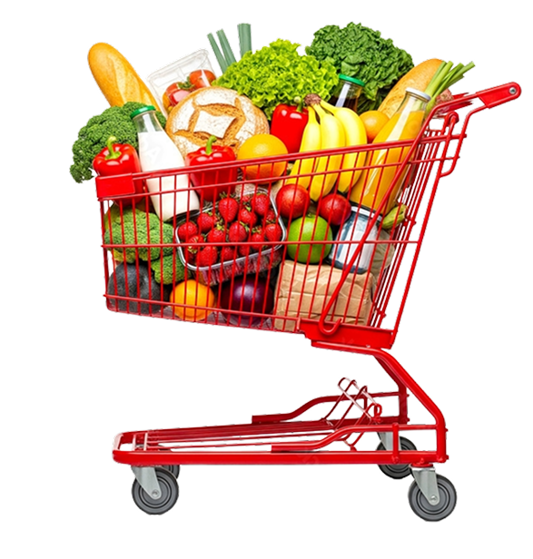Fresh local produce in a shopping cart